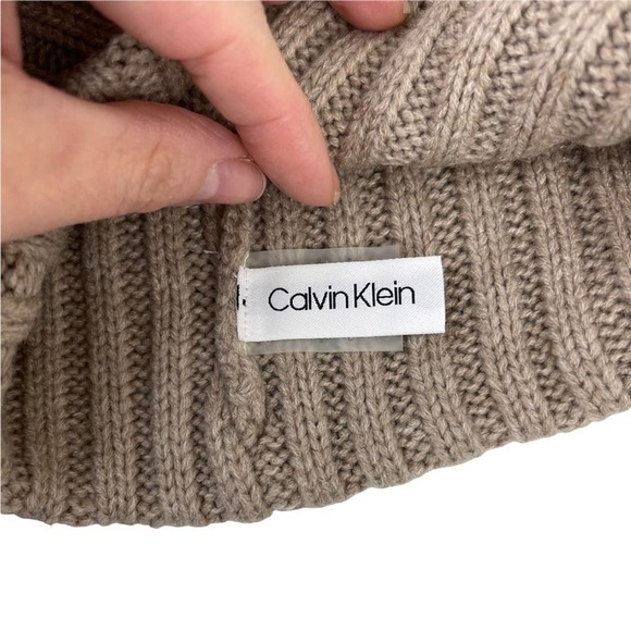 Calvin Klein Tan Knit Pom Pom Beanie - Picture 8 of 9